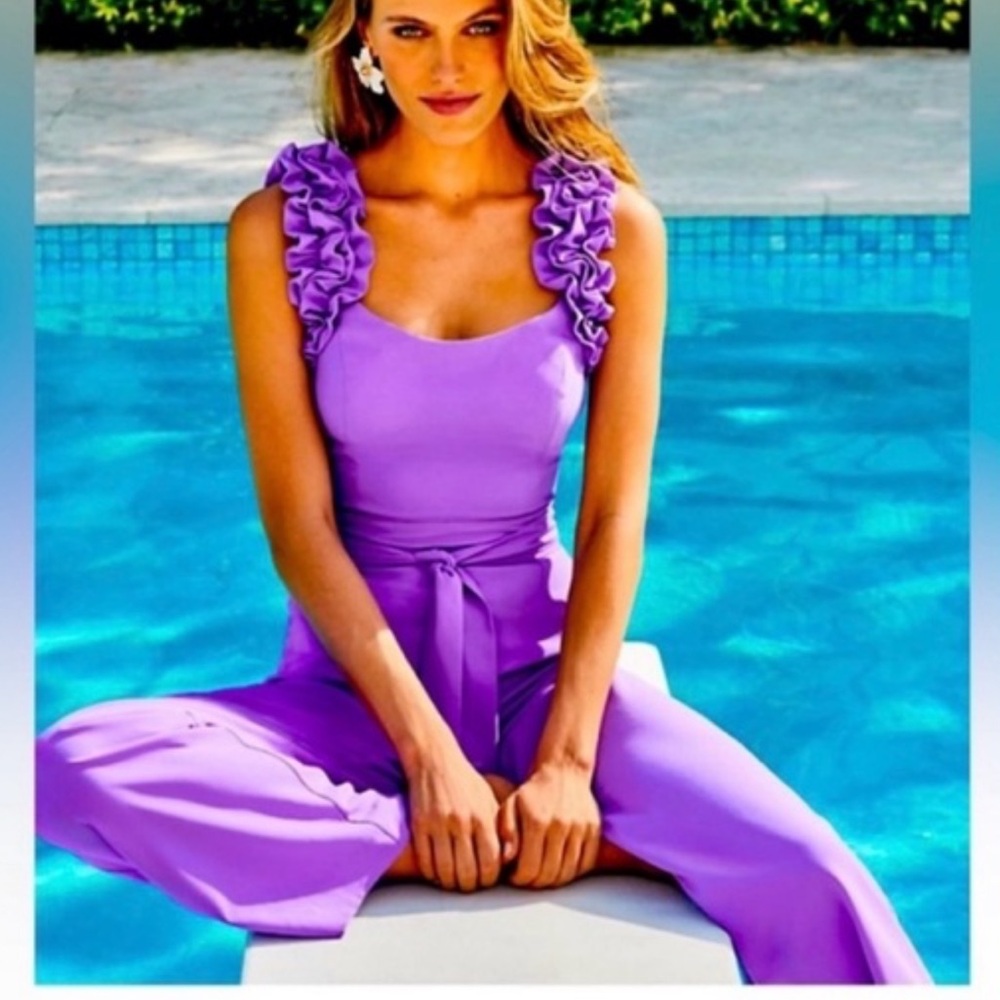 Lilly Pulitzer Zima Sleeveless Lavender Ruffle-Strap Jumpsuit 14